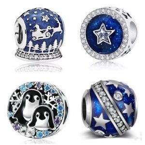 4 Crystal Penguin Bead Collection Charm Bundle Sets